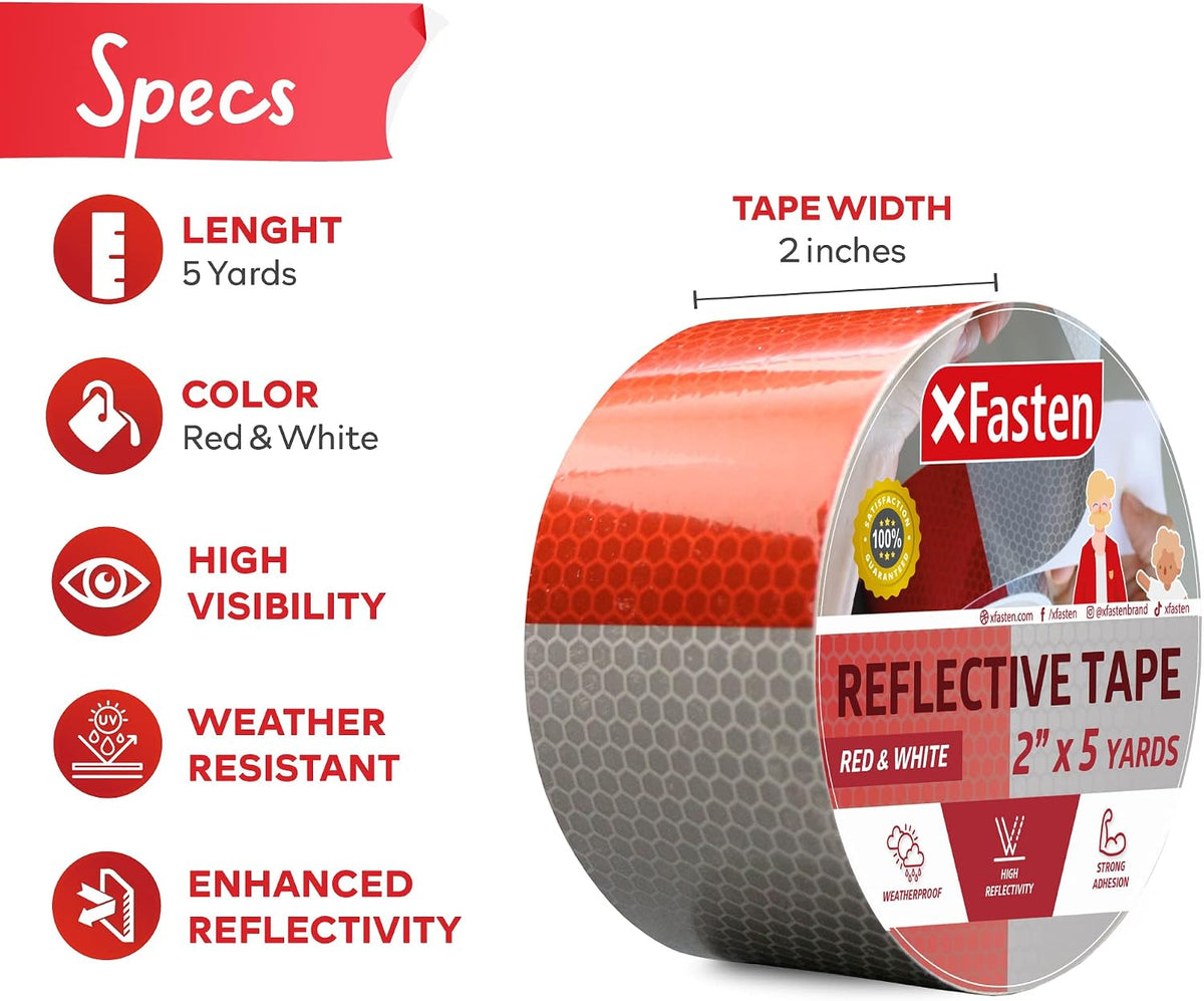 Reflective Tape, Red and White, 2 Inches by 5 Yards - High Intensity - DOT-C2 Safety Tape Waterproof Conspicuity