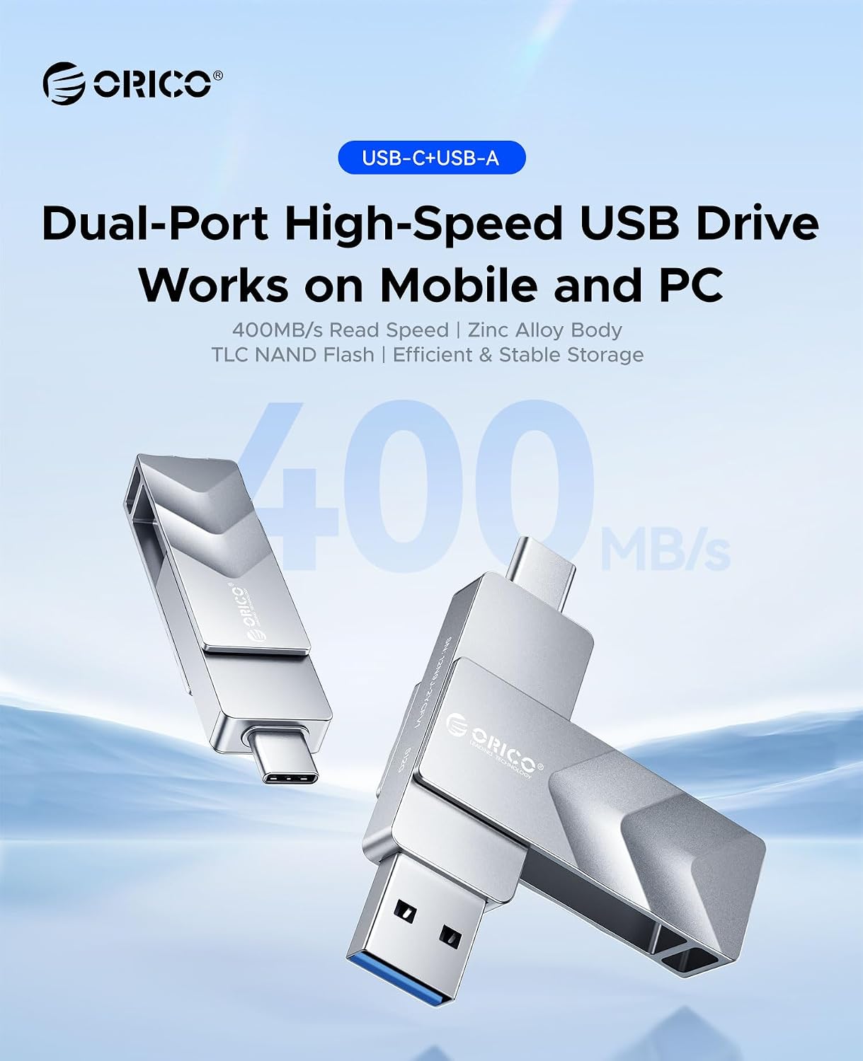 128GB USB Flash Drive SSD, External TLC NAND Solid State Drive Up to 400MB/s Read, 300MB/s Write High Speed USB-C &