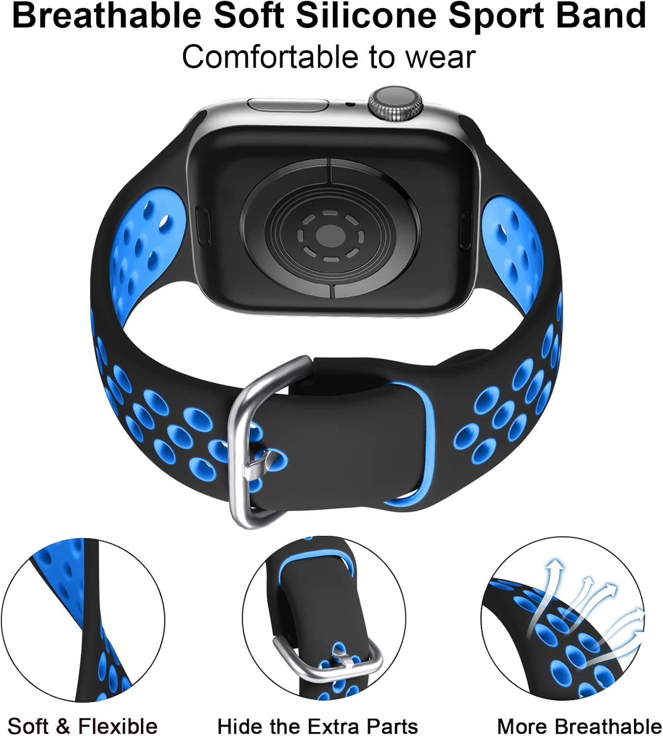 3 Pack Sport Bands Compatible with Apple Watch Band 44mm 46mm 45mm 42mm 49mm Men Women,Soft Silicone Breathable Band