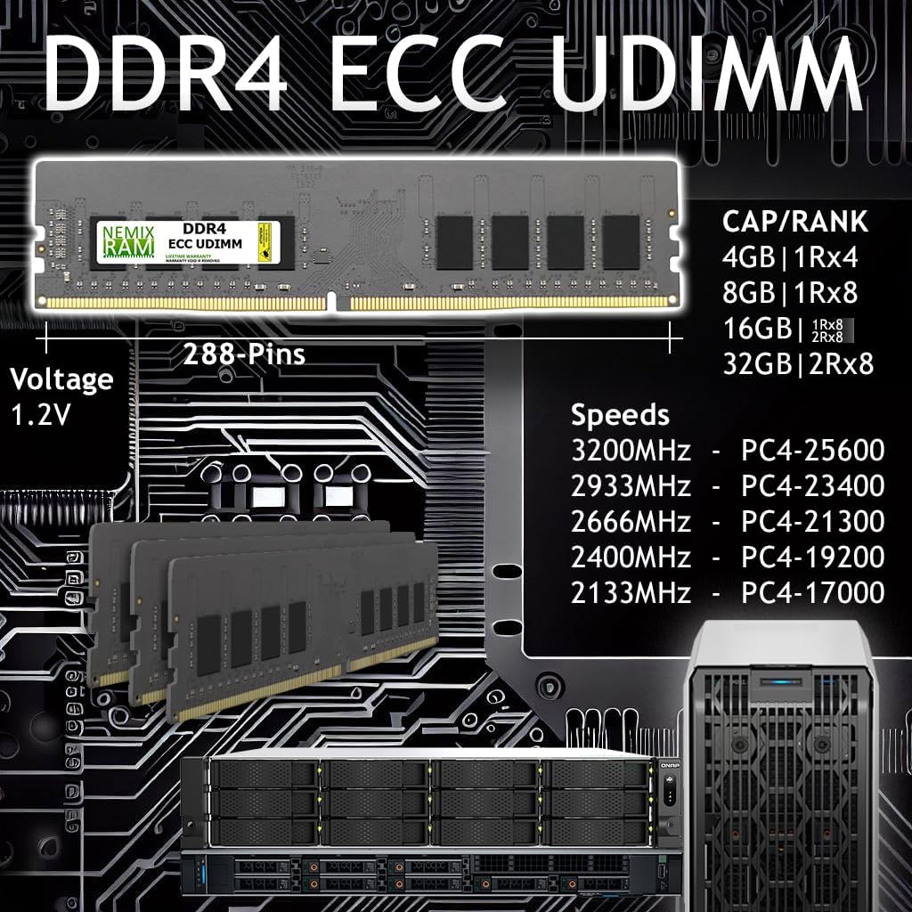 NEMIX RAM 16GB (2X8GB) DDR4 3200MHz PC4-25600 1Rx8 1.2V CL22 288-PIN ECC Unbuffered UDIMM KIT Compatible with DELL PowerEdge T350 Server