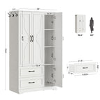 Armoire Wardrobe Closet with 4 Doors and Drawers, White