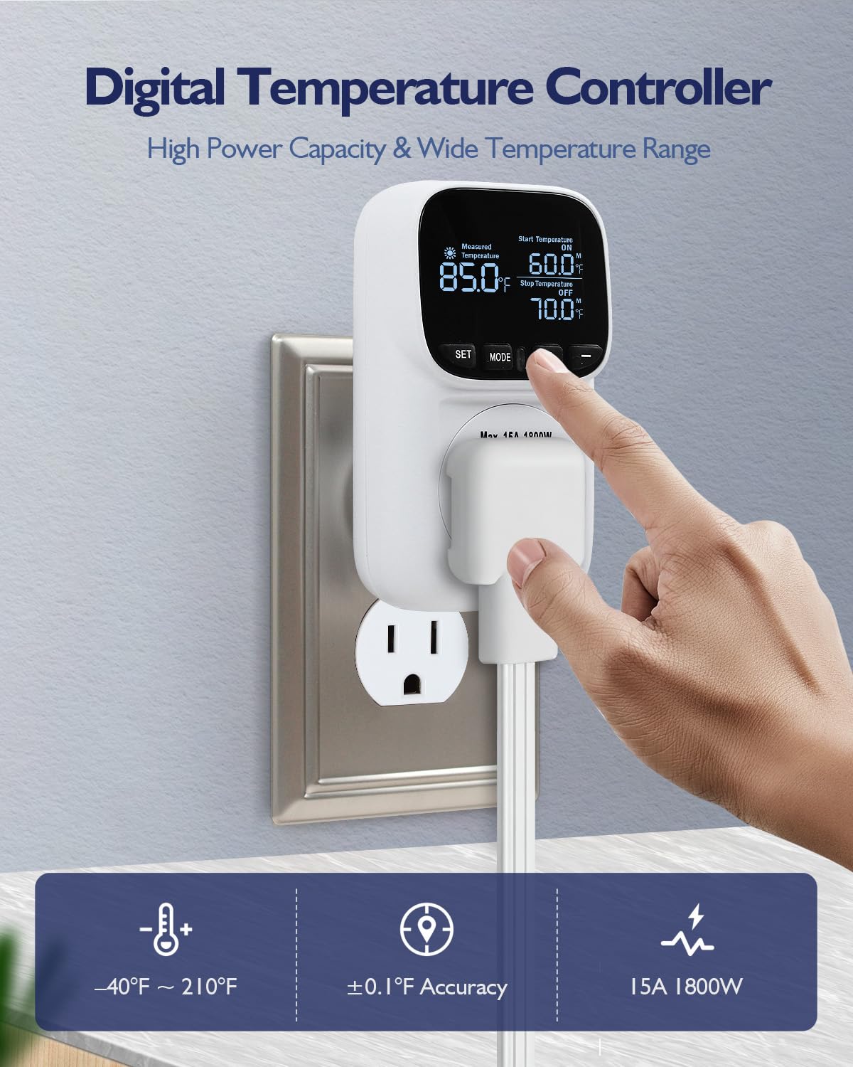 ZILLSEA Digital Temperature Controller, Heating Cooling Thermostat Outlet