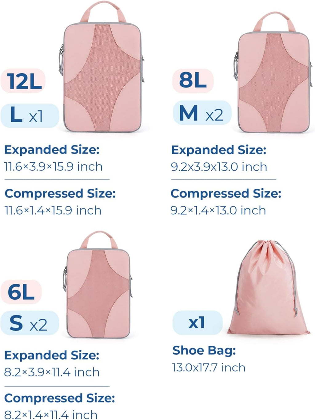 Compression Packing Cubes for Travel, 6 Set/14 Set Compressible Luggage Organizer for Cruise Ship, Lightweight Travel