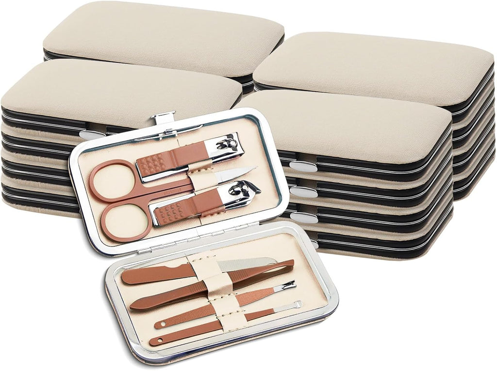 Manicure Kit Bulk, Nail Fingernail Clippers Set 7 in 1 (Beige 12 Pack)