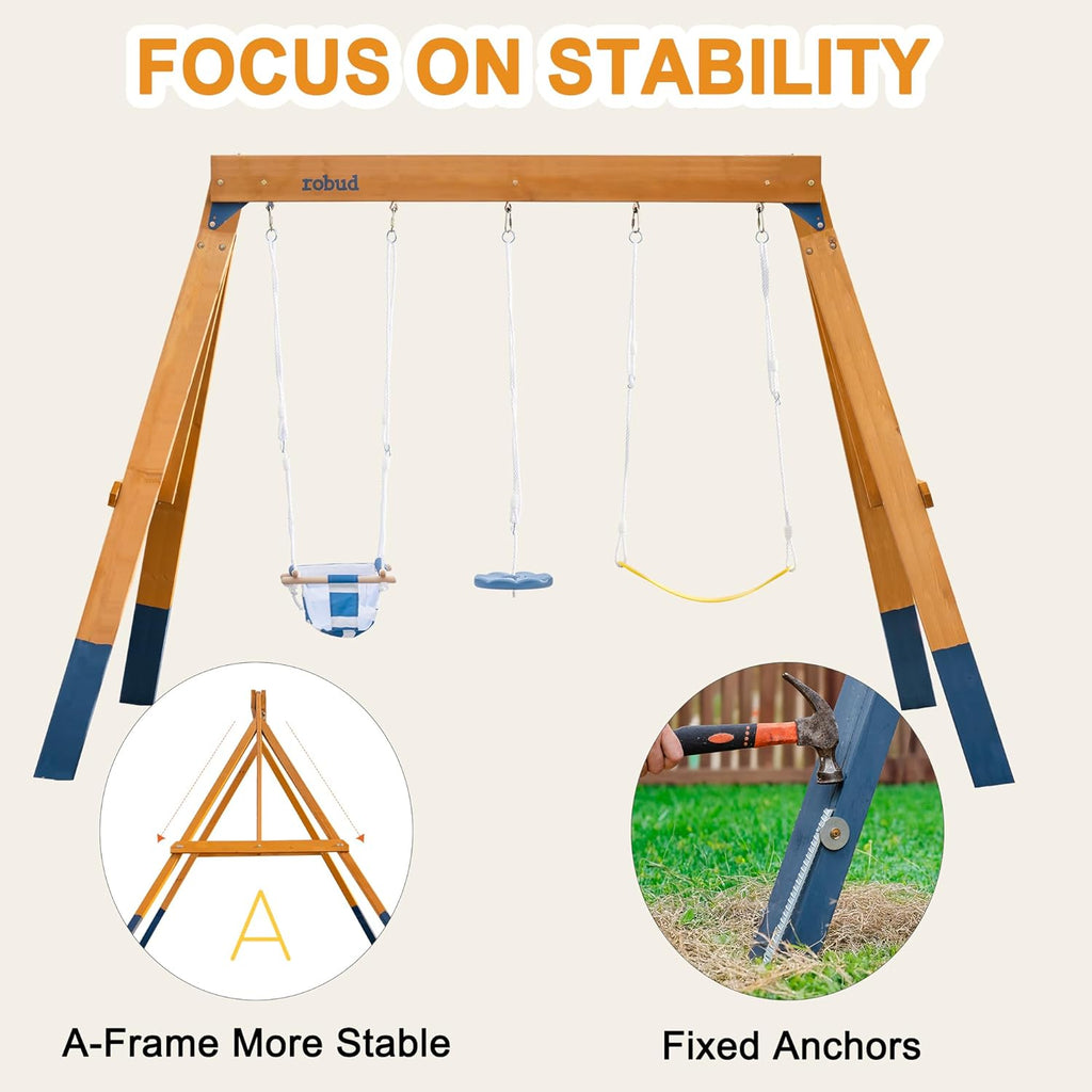 3-in-1 Wooden Swing Sets for Backyard, DIY Swing Sets with Tree Swing and 2 Toddler Swings, Kids Outdoor Play