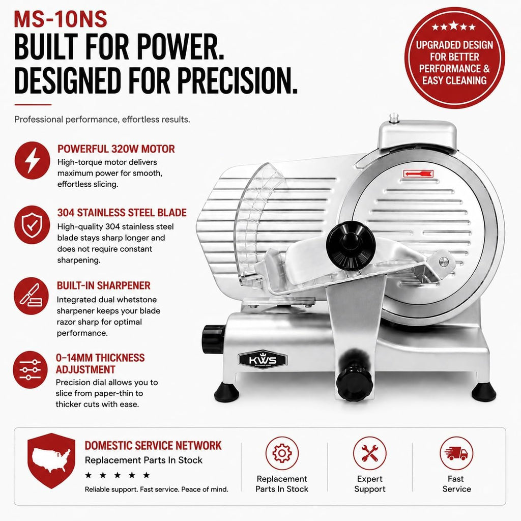 10NS Commercial 10" Electric Meat Slicer, 320W High-Torque Motor, Stainless Steel Blade, Deli-Style Thin Slicing