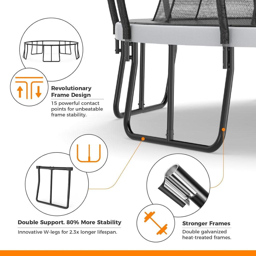Trampoline Outdoor 10FT 14FT 16FT with Enclosure,5 Reinforced U-Shaped Legs with Center Support,ASTM