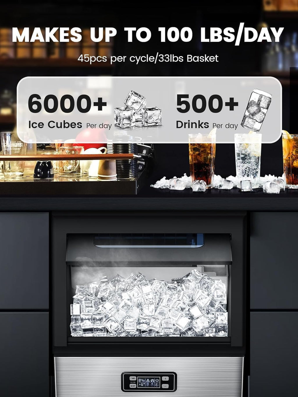 Commercial Ice Maker Machine,100lbs/24H,Silver