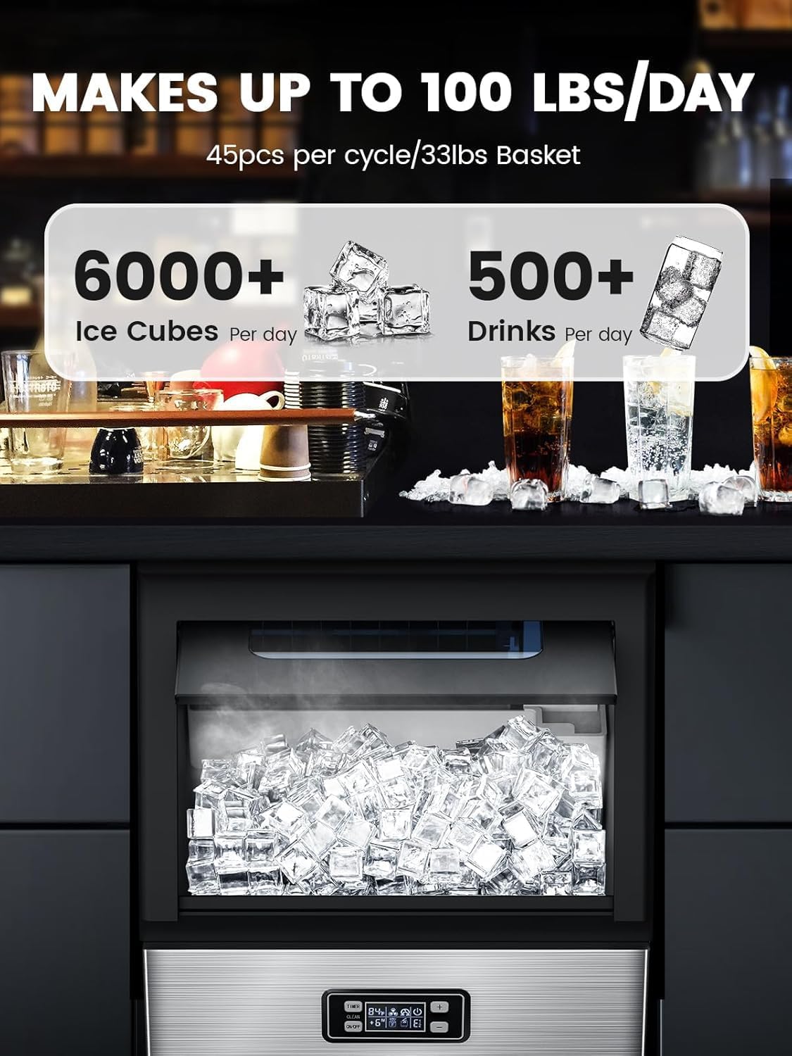 Commercial Ice Maker Machine,100lbs/24H,Silver