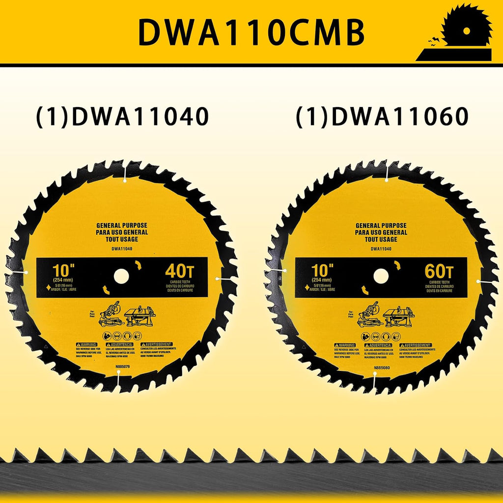 2-Pack 10in 40T/60T Table Saw Blades Compatible with Dewalt | 10in Table/Miter Saw Blade, Replace for