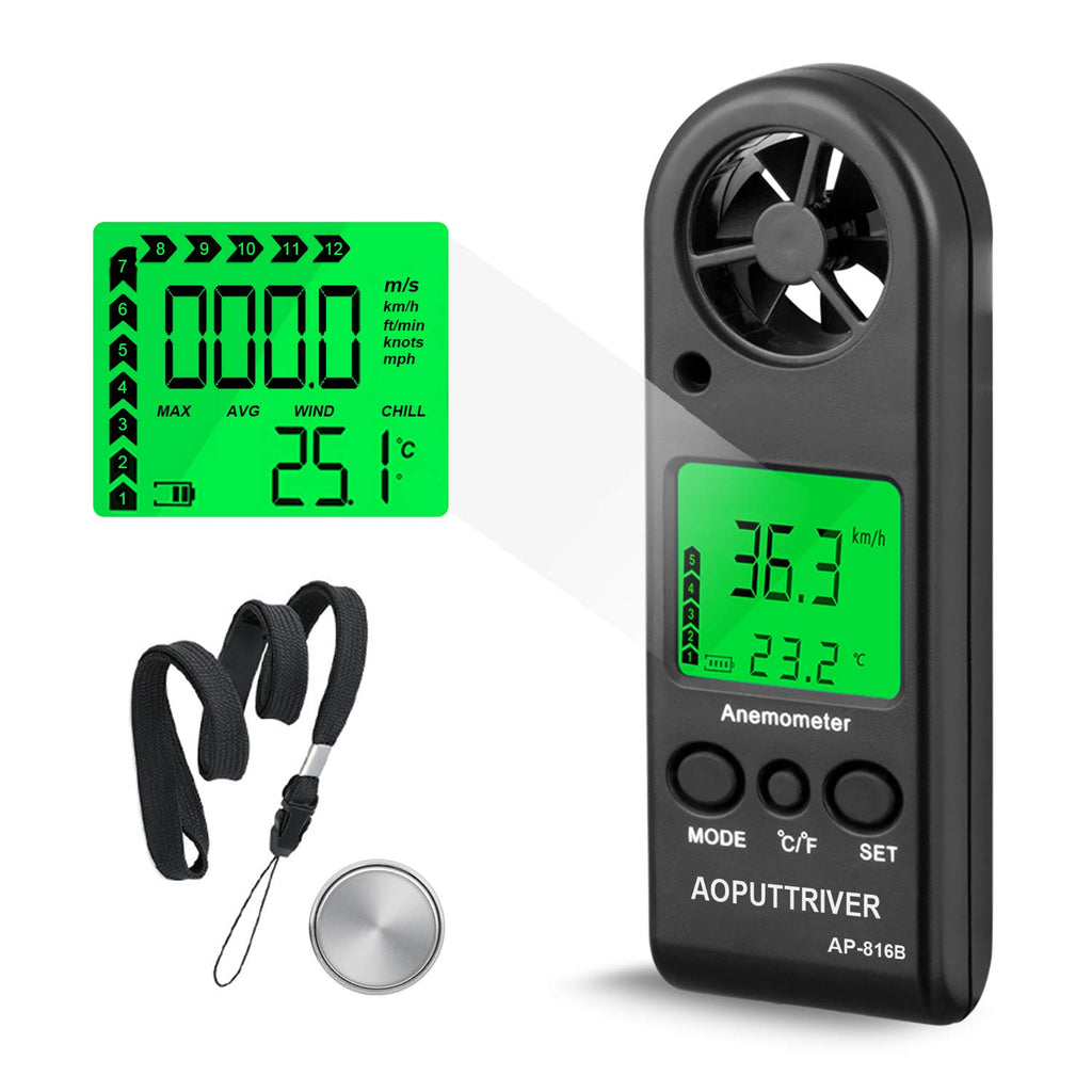 Anemometer Handheld, Air Flow Velocity Meter up to 67mph, Ultra-Light 53g