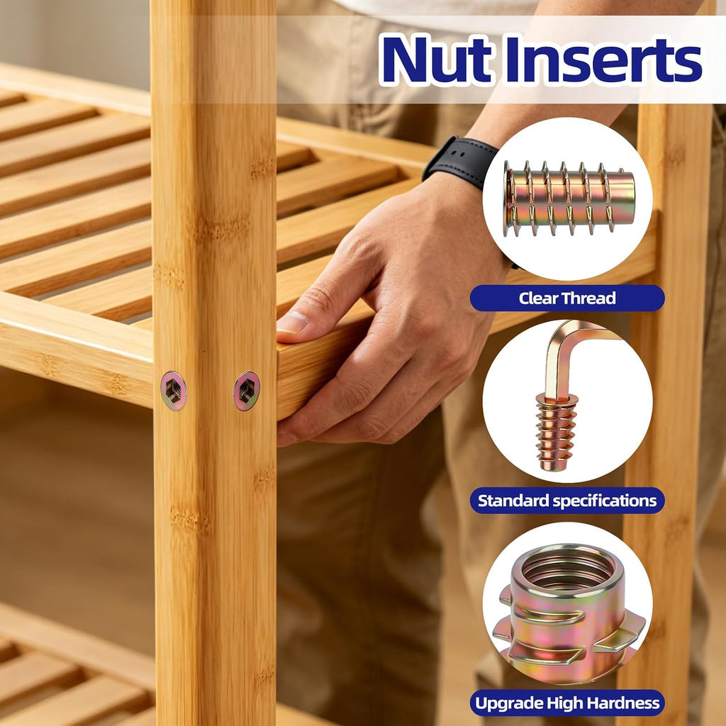 3/8"-16 x 25mm Threaded Inserts for Wood, Zinc Alloy Hex Socket Drive Insert Nuts for Wood Furniture, Hex Spanner Included, 15 PCS