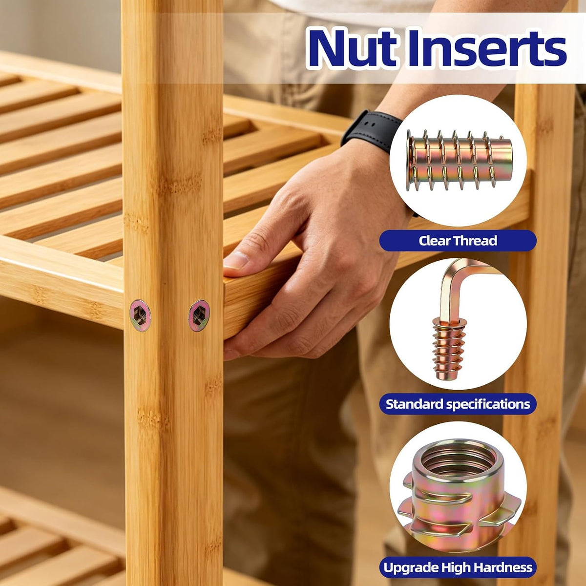 3/8"-16 x 25mm Threaded Inserts for Wood, Zinc Alloy Hex Socket Drive Insert Nuts for Wood Furniture, Hex Spanner Included, 15 PCS