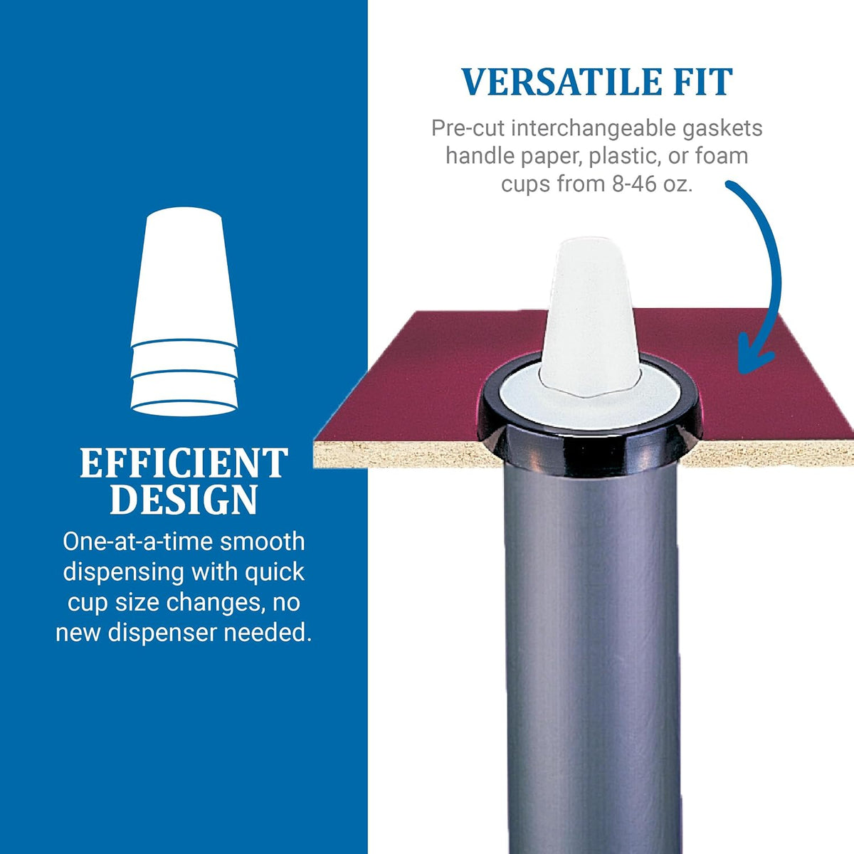 Ez Fit Surface Mount Cup Dispenser Fits 6 - 24 Oz Cups with Interchangeable Gaskets for Restaurants, Dining Halls