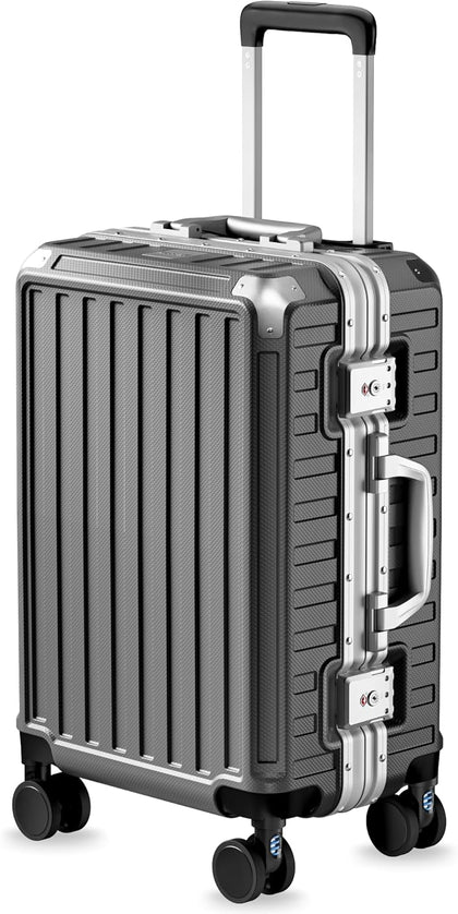 Carry On Luggage with Spinner Wheels, 8010S Aluminum Frame Zipperless Polycarbonate Hard Shell Suitcase (ZX-Core