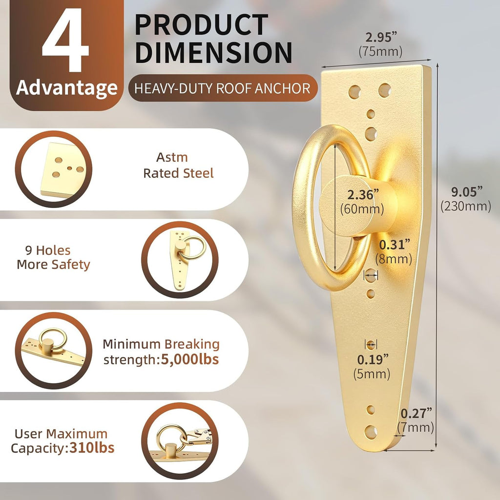 Reusable Roof Anchor for Fall Protection, Gold-Plated Steel