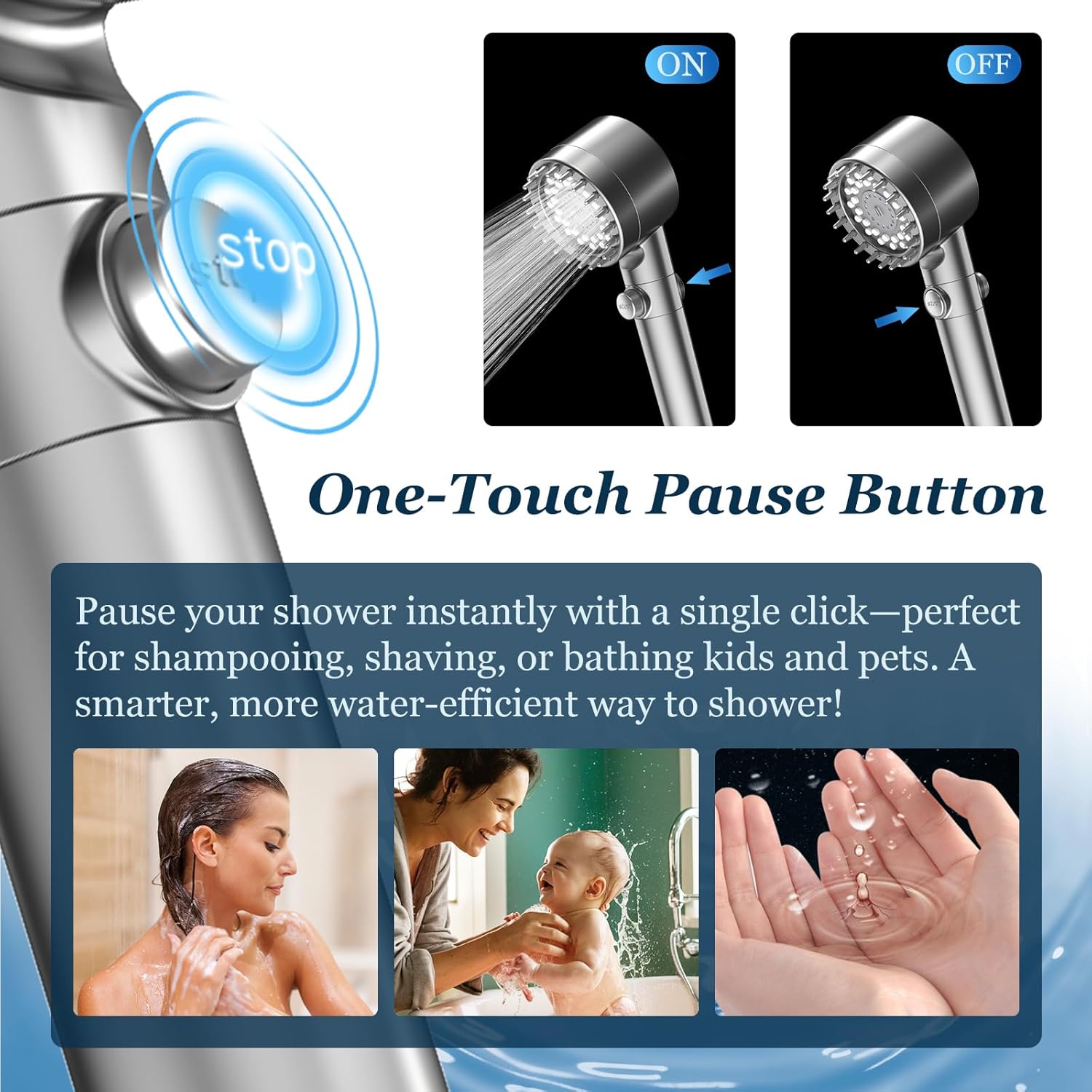 Filtered Shower Head with Handheld, High Pressure Shower Filter Head | ON/OFF Switch, Anti-clog Nozzles, 4 Spray