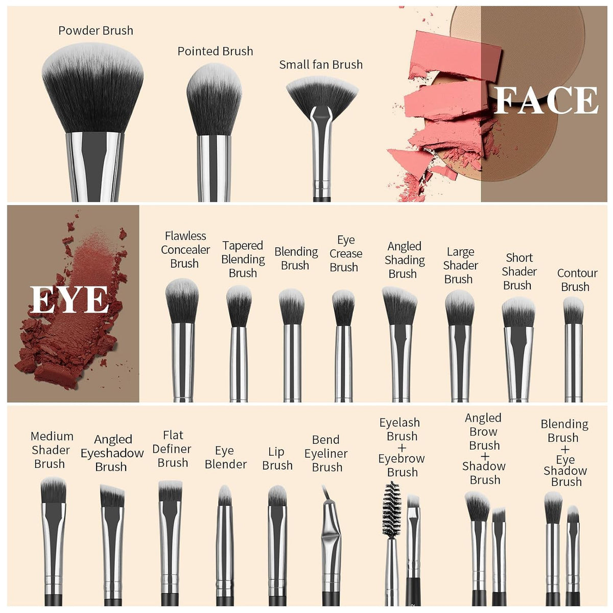 Makeup Brush Set 30 Pcs Premium Synthetic Makeup Brushes Foundation Eye Shadow Powder Concealers Highlight Blending