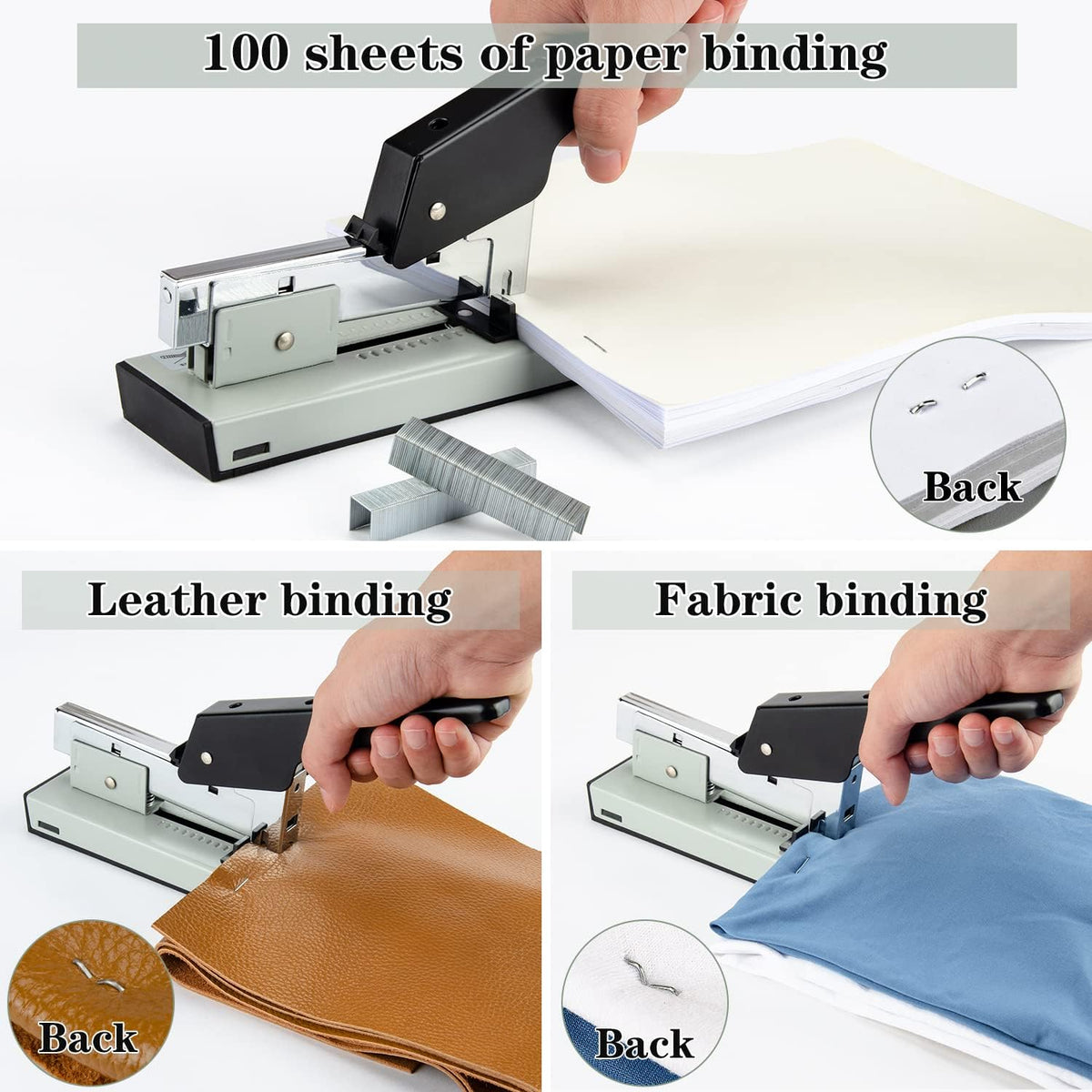 Heavy Duty Stapler with 2000 Staples: 100 Sheets High Capacity Manual Office Stapler, Metal,Jam Free,for Paper