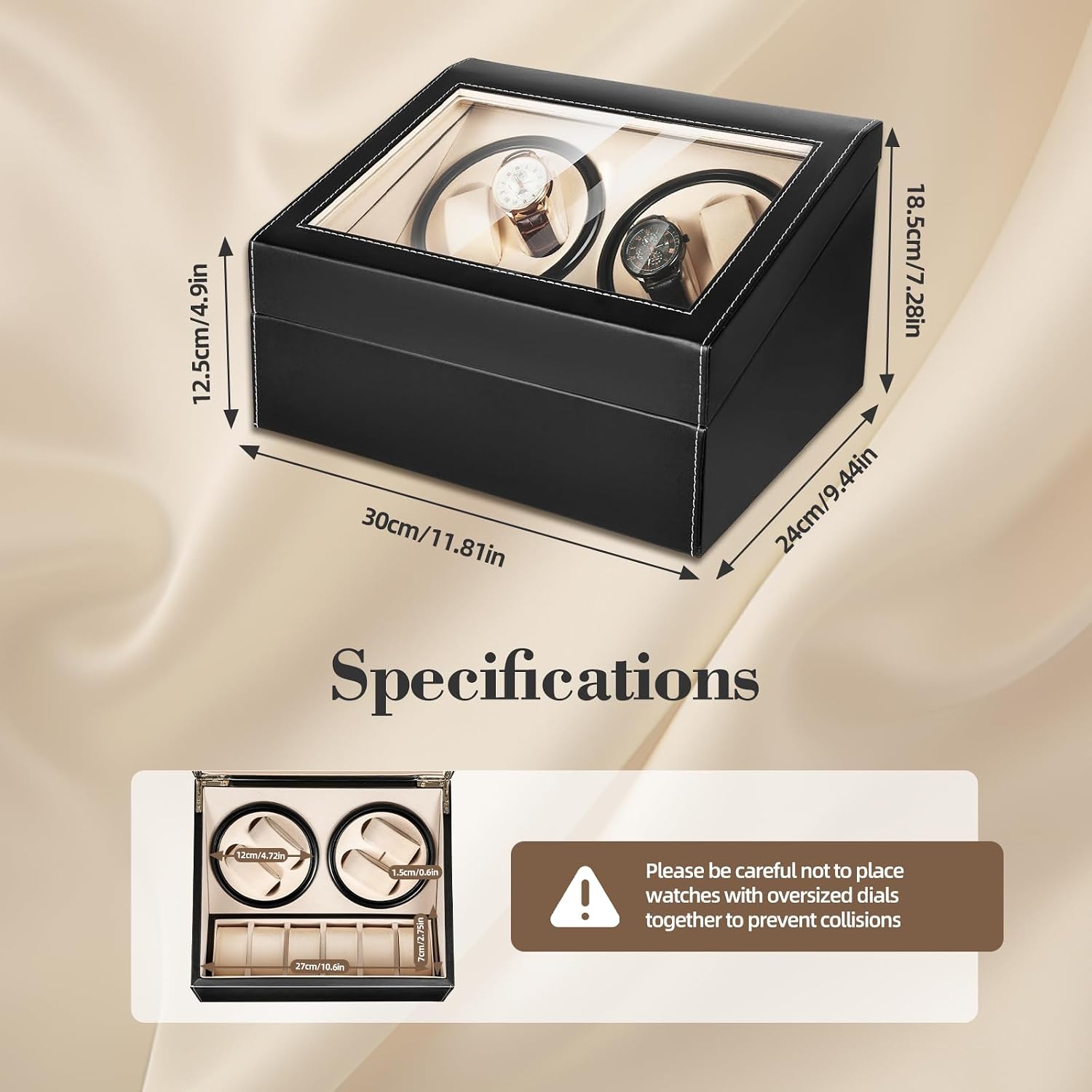 Leather Automatic Watch Winder Box, Quiet Motor with Adjustable Rotation Modes