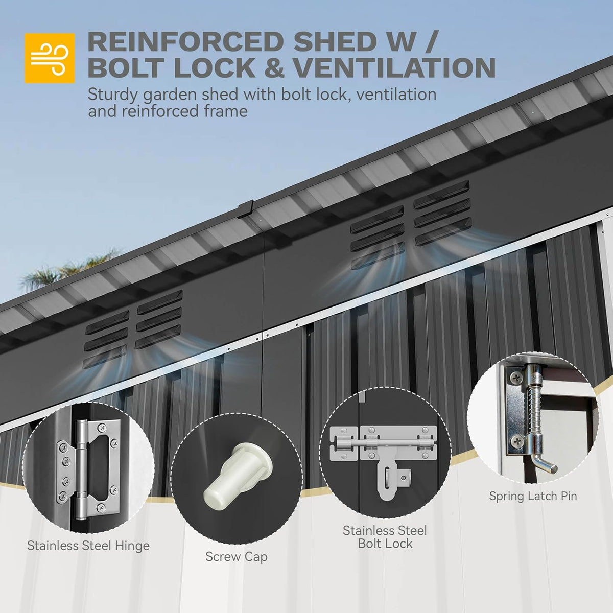 8.5' x 3.5' Outdoor Storage Shed, Lockable Double Doors, Sloped Roof, Heavy-Duty Steel Shed for Garden & Patio, Large