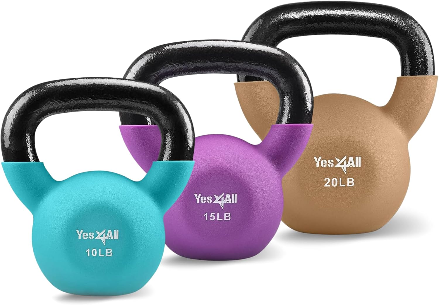 Kettlebell, 5-65 LB Neoprene Coated Cast Iron Kettlebells, Wide Grip Handle & Flat Bottom for Swings, Squats