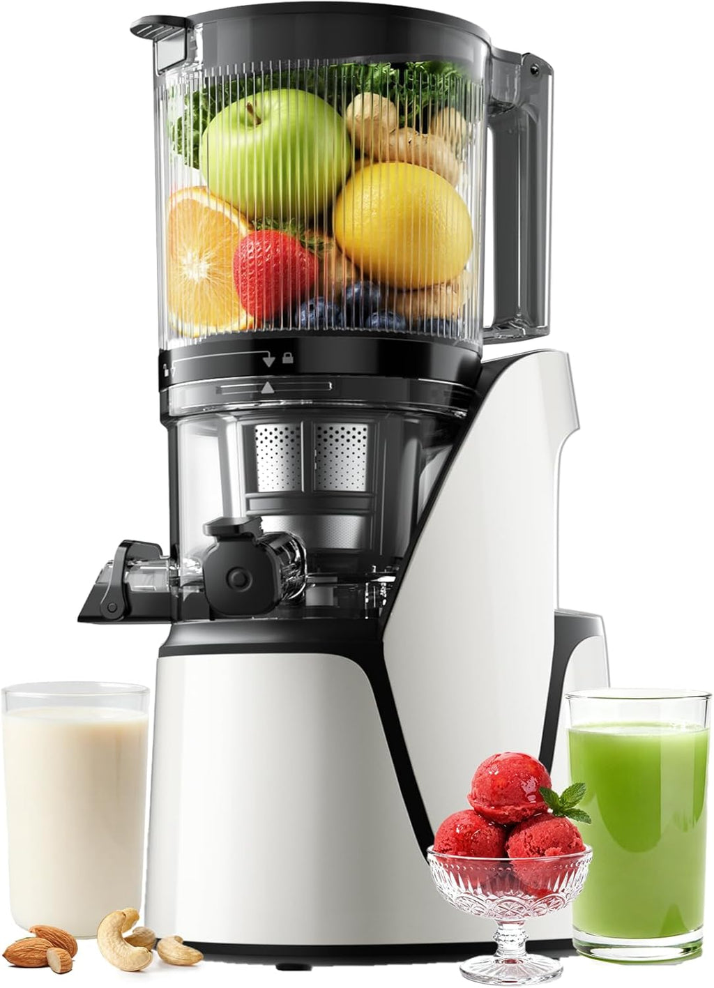 Juicer Machines, 3-in-1 Cold Press Juicer, Bright White | Makes Juice, Nut Milk & Sorbet, 6.5" Extra Large Chute