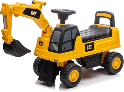 CAT Excavator Push Car – Licensed Caterpillar Ride-On Digger Toy for Kids with Rotating Bucket & Under-Seat Storage –
