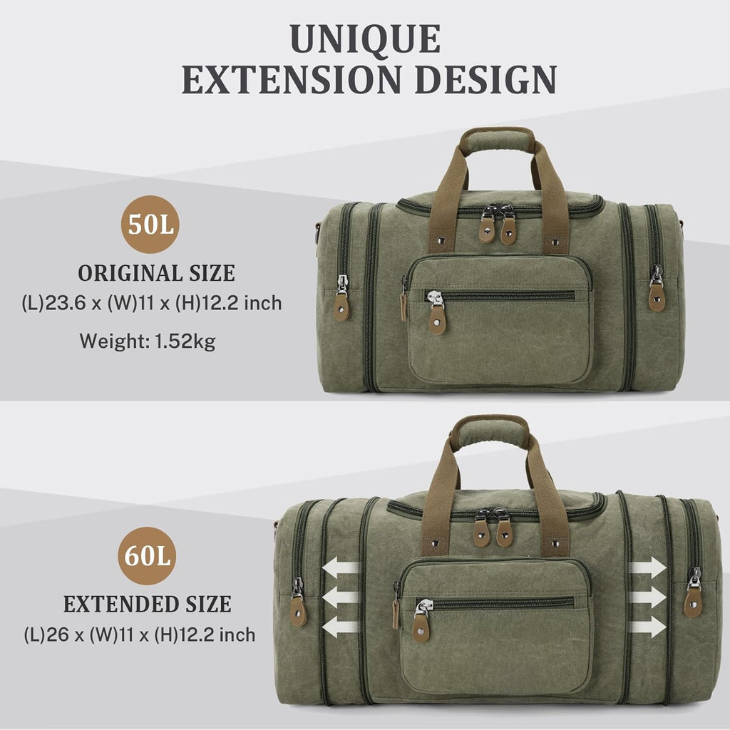 Canvas Duffle Bag for Travel 60L Duffel Overnight Weekender Bag (Army Green)