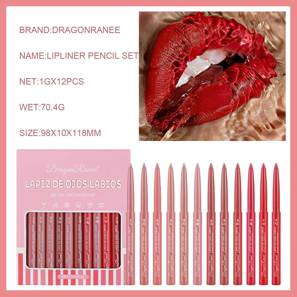 12 Colors Lip Liner, Matte Lip Liner Pencil for Shaping & Sculpting Lips