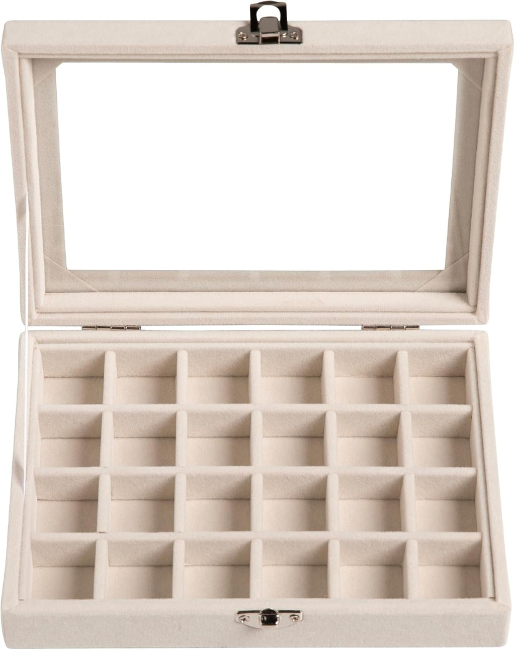 24 Grid Jewelry Tray,Velvet Stud Earring Organizer,Small Jewelry Organizer with Clear Lid,Lockable Earring Holder
