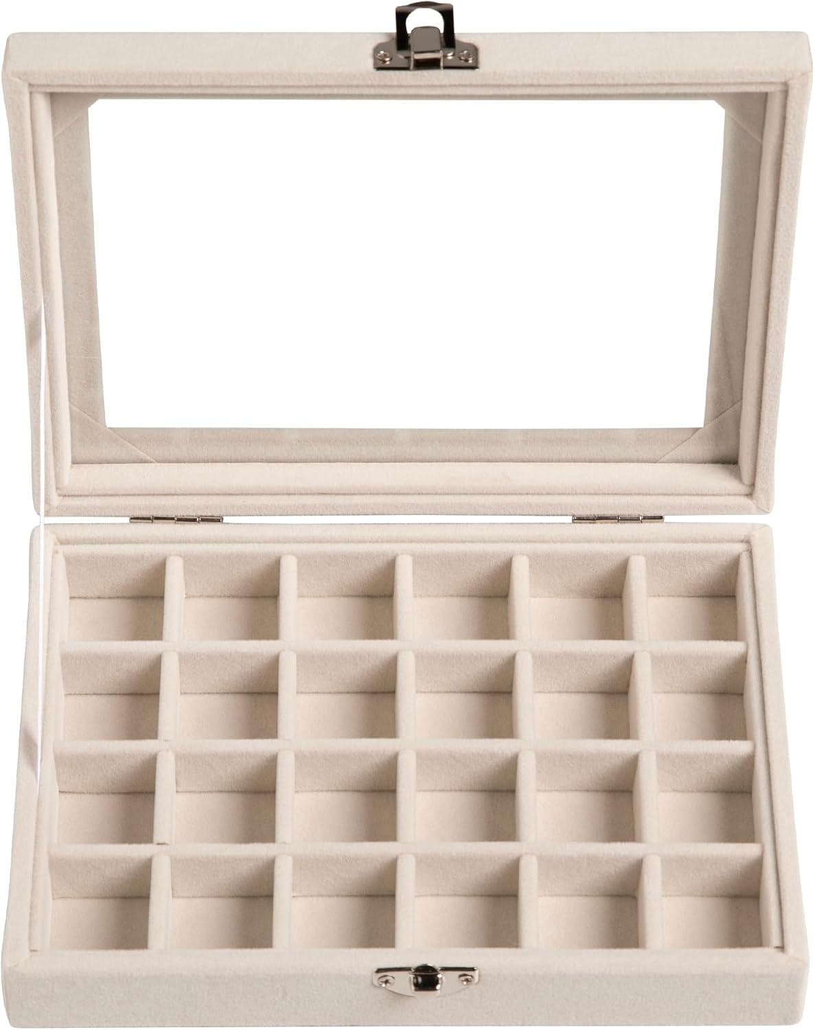24 Grid Jewelry Tray,Velvet Stud Earring Organizer,Small Jewelry Organizer with Clear Lid,Lockable Earring Holder