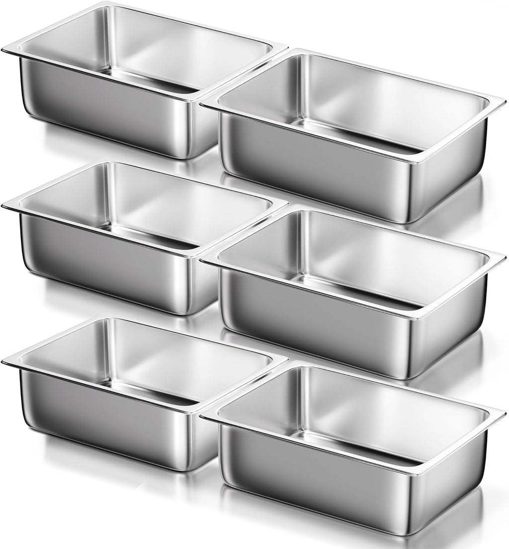 Stainless Steel Steam Table Hotel Pans Set 1/1 Size 6 Inch 6 Pack