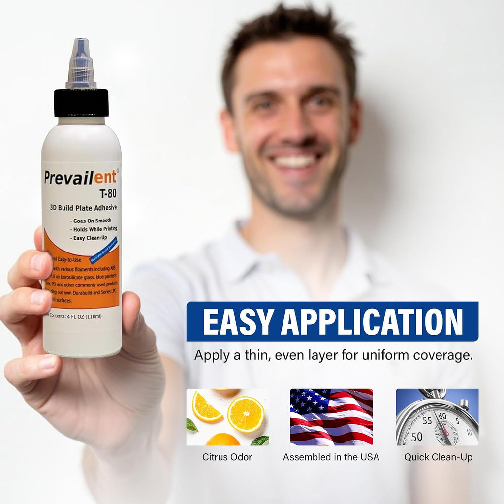 3D Printer Bed Adhesive Starter Pack - Prevailent T-80, 4 fl oz (118ml) | PLA, PETG, ABS, TPU & More, Bed Glue for