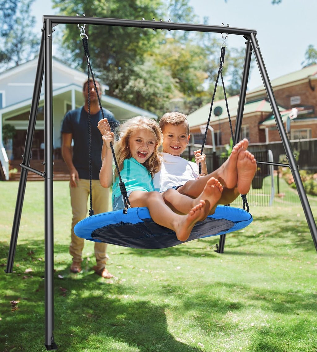 Saucer Swing with Frame for Kids Outdoor, 440lbs Swing Set with Heavy Duty Metal Stand for Backyard, Outdoor Kids