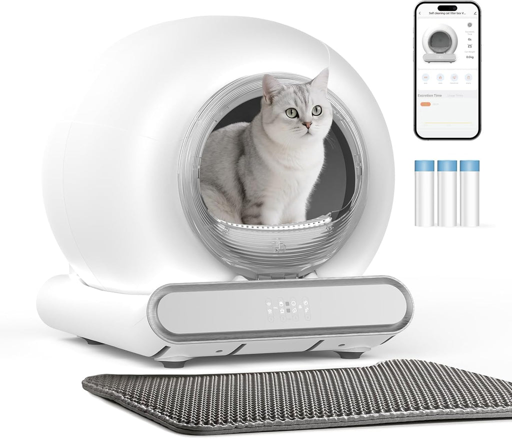 Self Cleaning Litter Box, Integrated Safety Automatic Cat Litter Box Self Cleaning 65L+9L for Multiple Cats, App