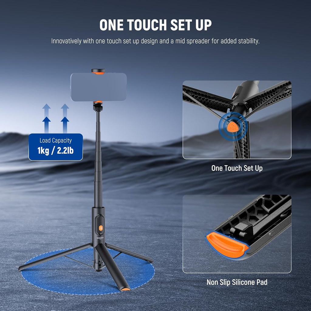 57.9" Selfie Stick Tripod Compatible with iPhone Samsung Android, Metal Portable Lightweight Travel Cell Phone Stand