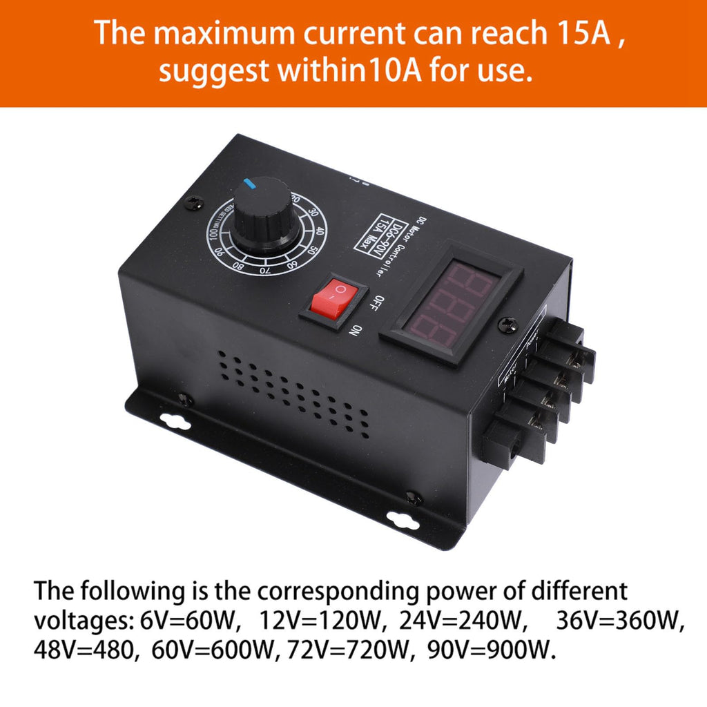 6V-90V 15A PWM DC Motor Speed Controller with Voltage Display