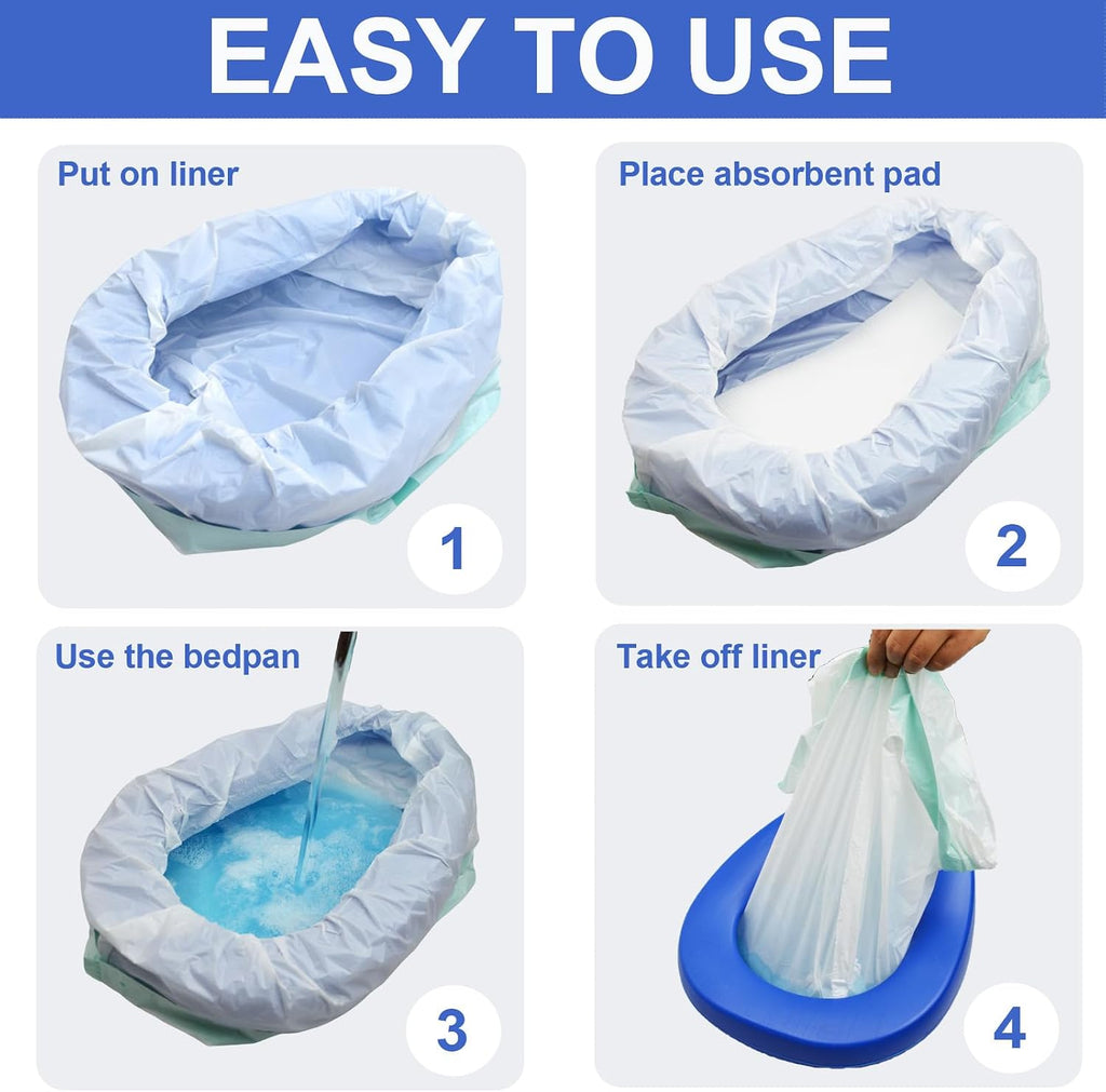Bed Pan Set with 30 Disposable Liners, 30 Absorbent Pads, 80 Gloves and a Cleaning Brush – Durable Bed Pan for Women