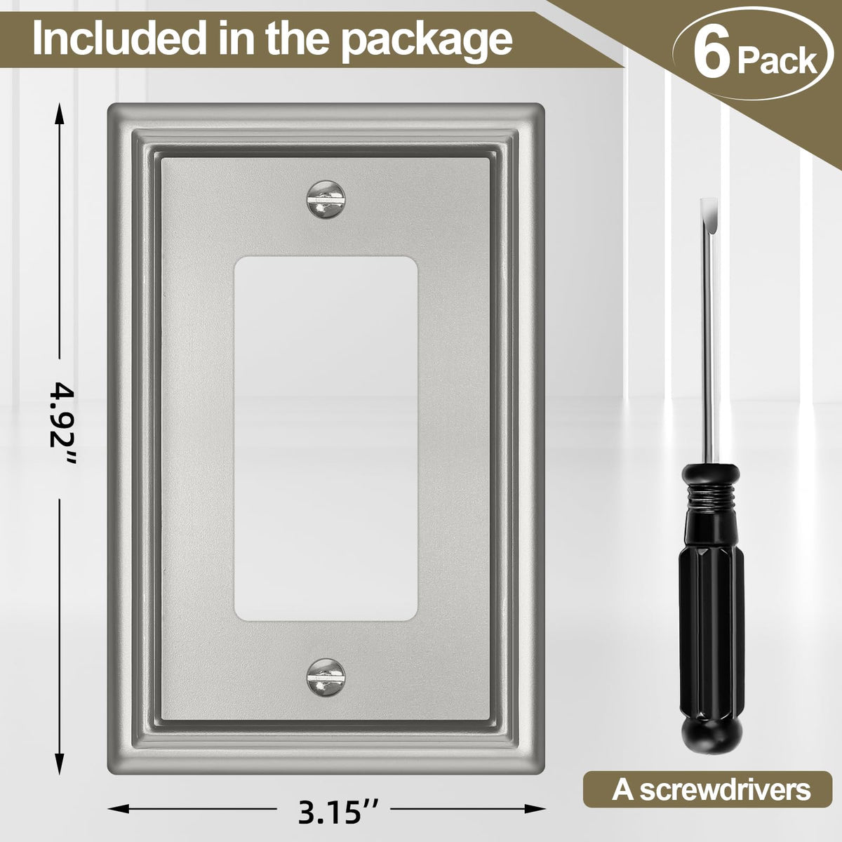 Brushed Nickel Metal Single Decorator Switch Covers Wall Plate,6 Pack