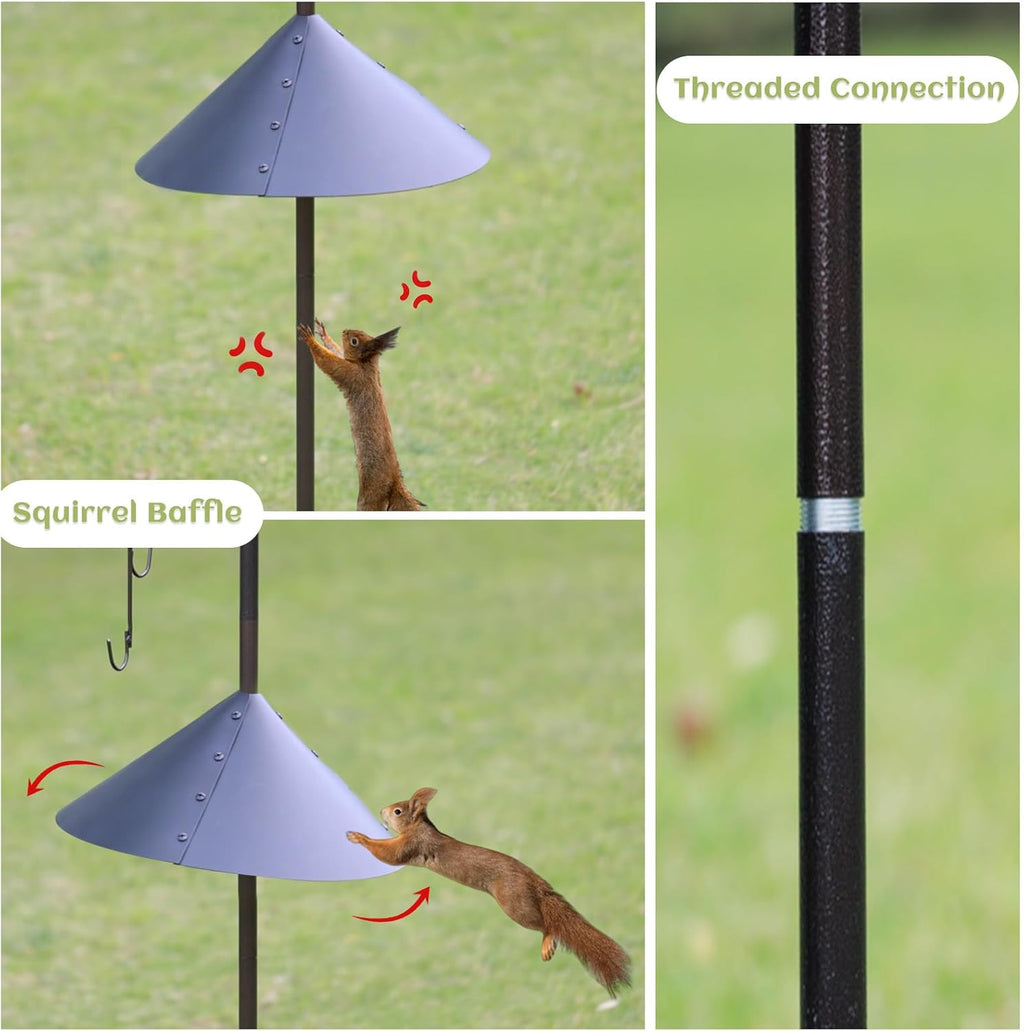 Deluxe Bird Feeding Station Kit Bird Feeder Pole with Squirrel Baffle, Suet Cage, Bath Tray for Planter Hanger