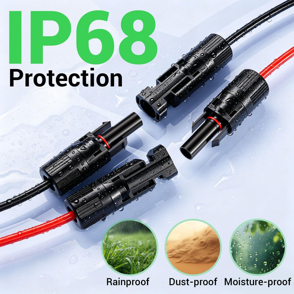 30FT 10AWG Solar Panel Extension Cable, Bateria Power 6mm² Solar Extension Cable Wire with Female & Male Waterproof