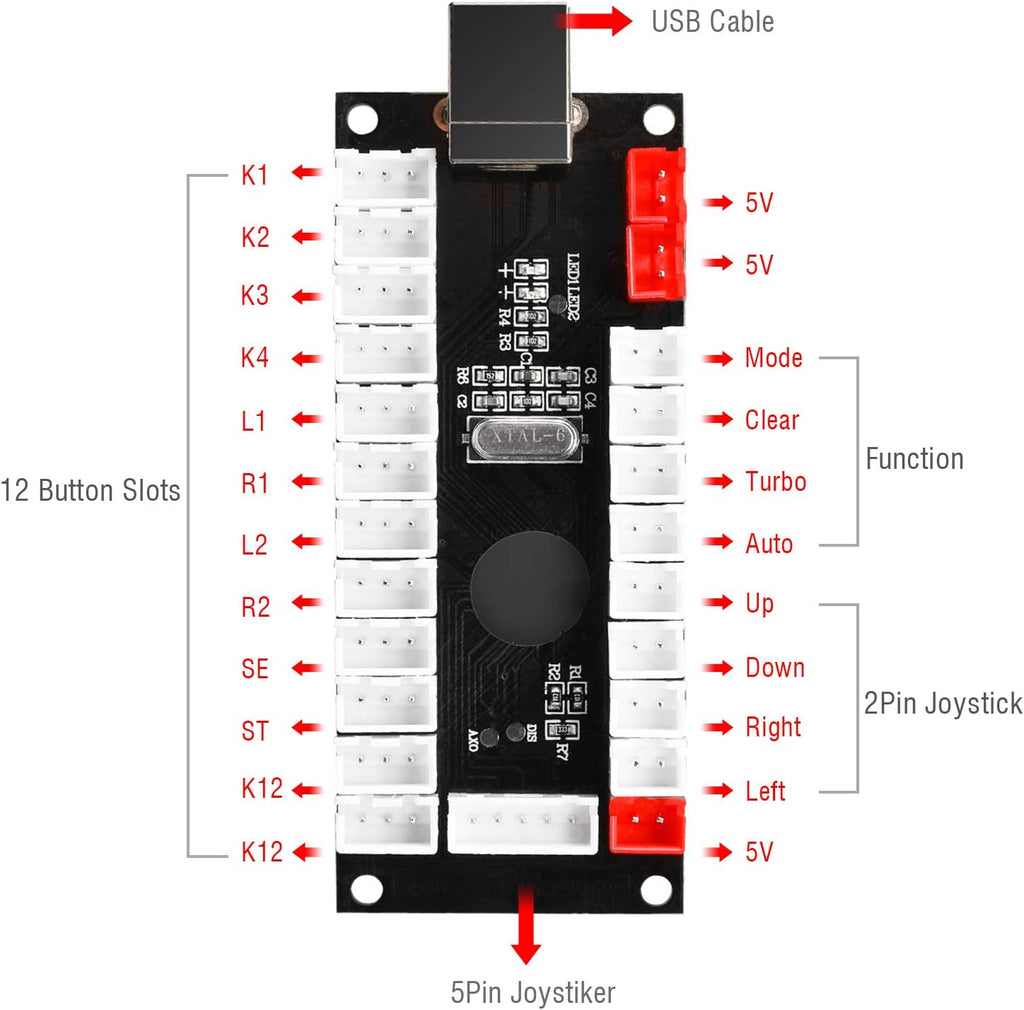 2-Player LED Arcade DIY Kit for USB MAME PC Game DIY & Raspberry Pi Retro Controller DIY Including 2X Arcade