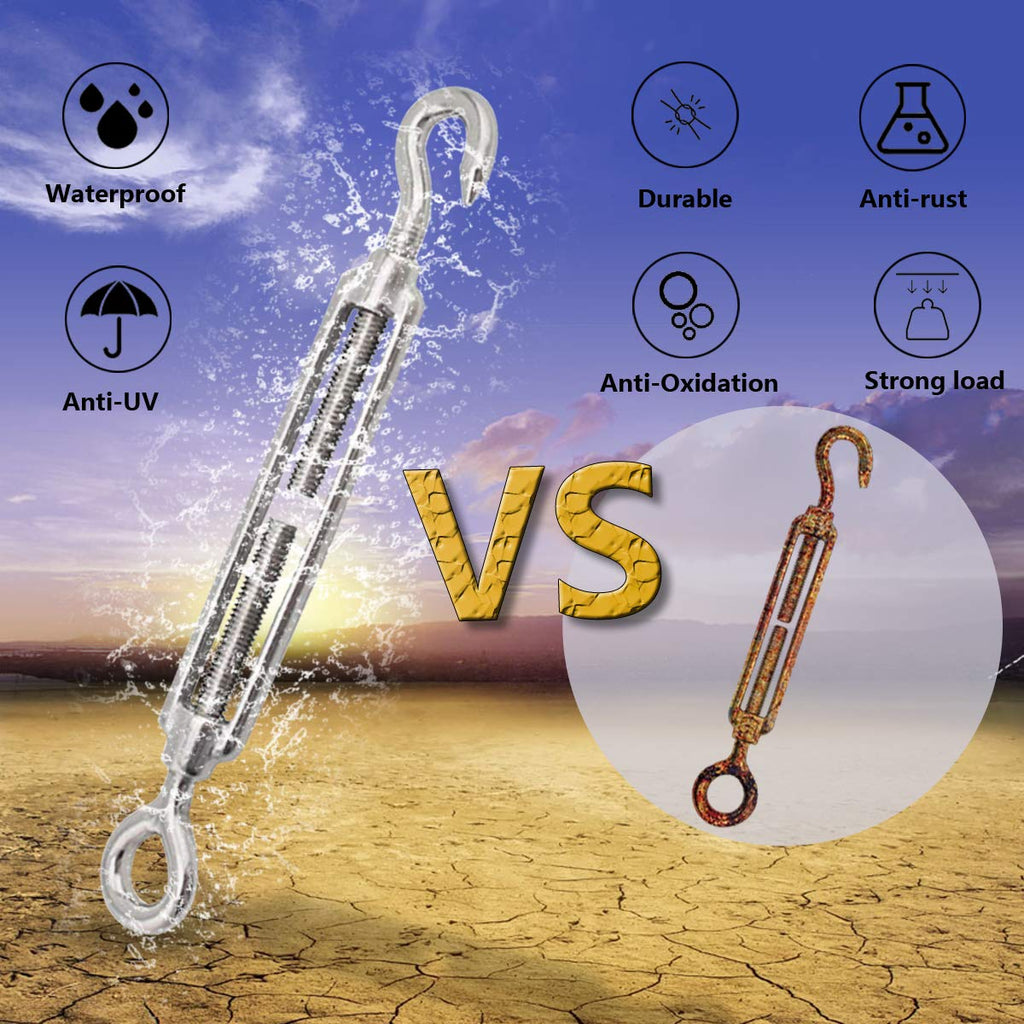 Shade Sail Hardware, Ekunbuy 304 Stainless Steel Turnbuckle Heavy Duty M5 M8 M10 Turnbuckle Hook and Eye Tent Rope