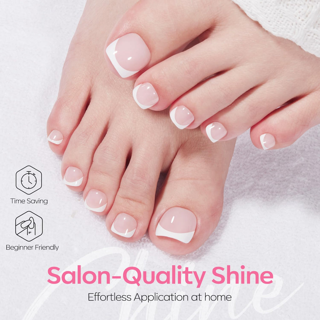 Press on Toenails Short, Pink French Tip Toe Nails Square