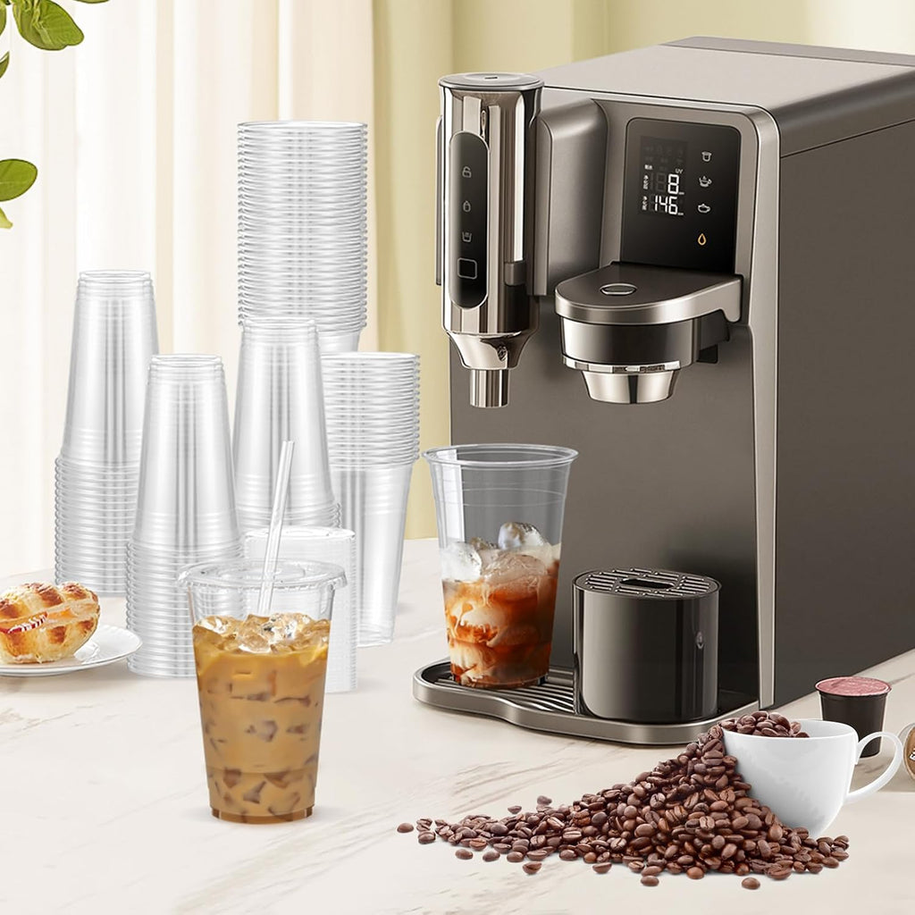 100 Pack - 24 oz Clear Plastic Cups with Lids and Straws