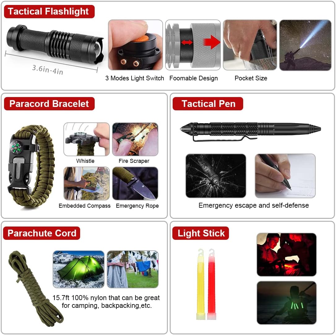 Survival Kit, 251 Pcs Survival Gear Emergency Supplies First Aid Kit | Emergency Survival Kit Camping Essentials