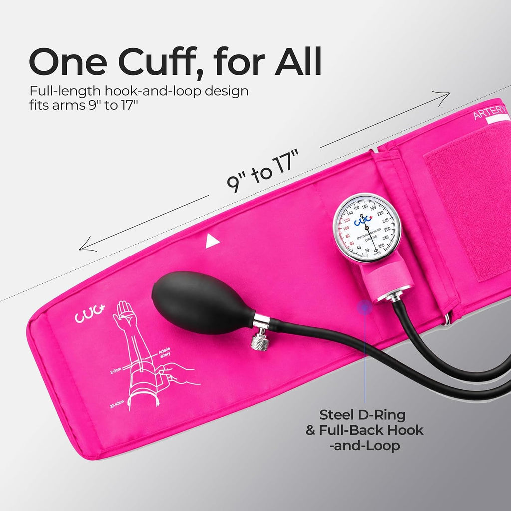 Manual Blood Pressure Cuff, Aneroid Sphygmomanometer | 9–17 in D-Ring Arm Cuff, Carrying Case Included, Stethoscope
