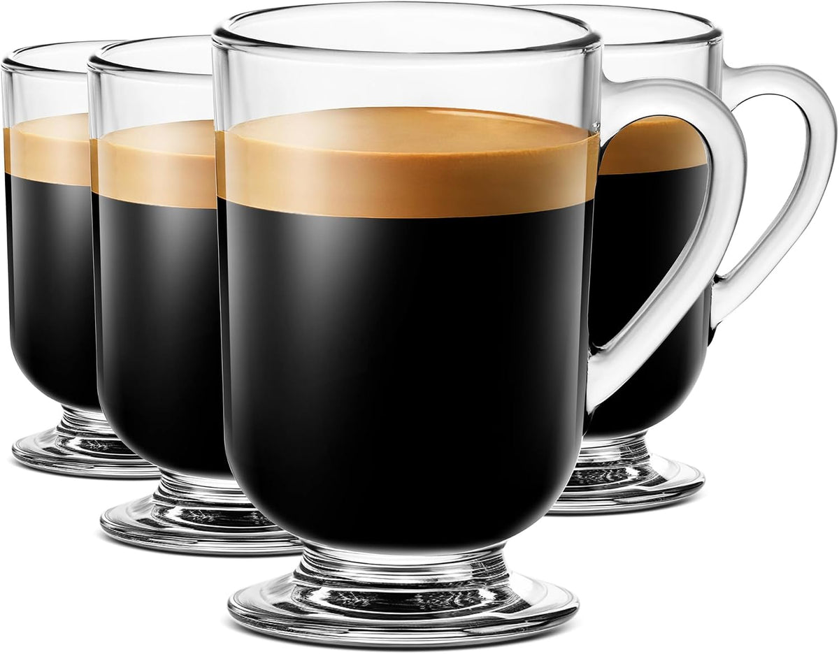 Irish Glass Coffee Mugs,10.5 oz Ice coffee cups,4pc Clear Tea Cups