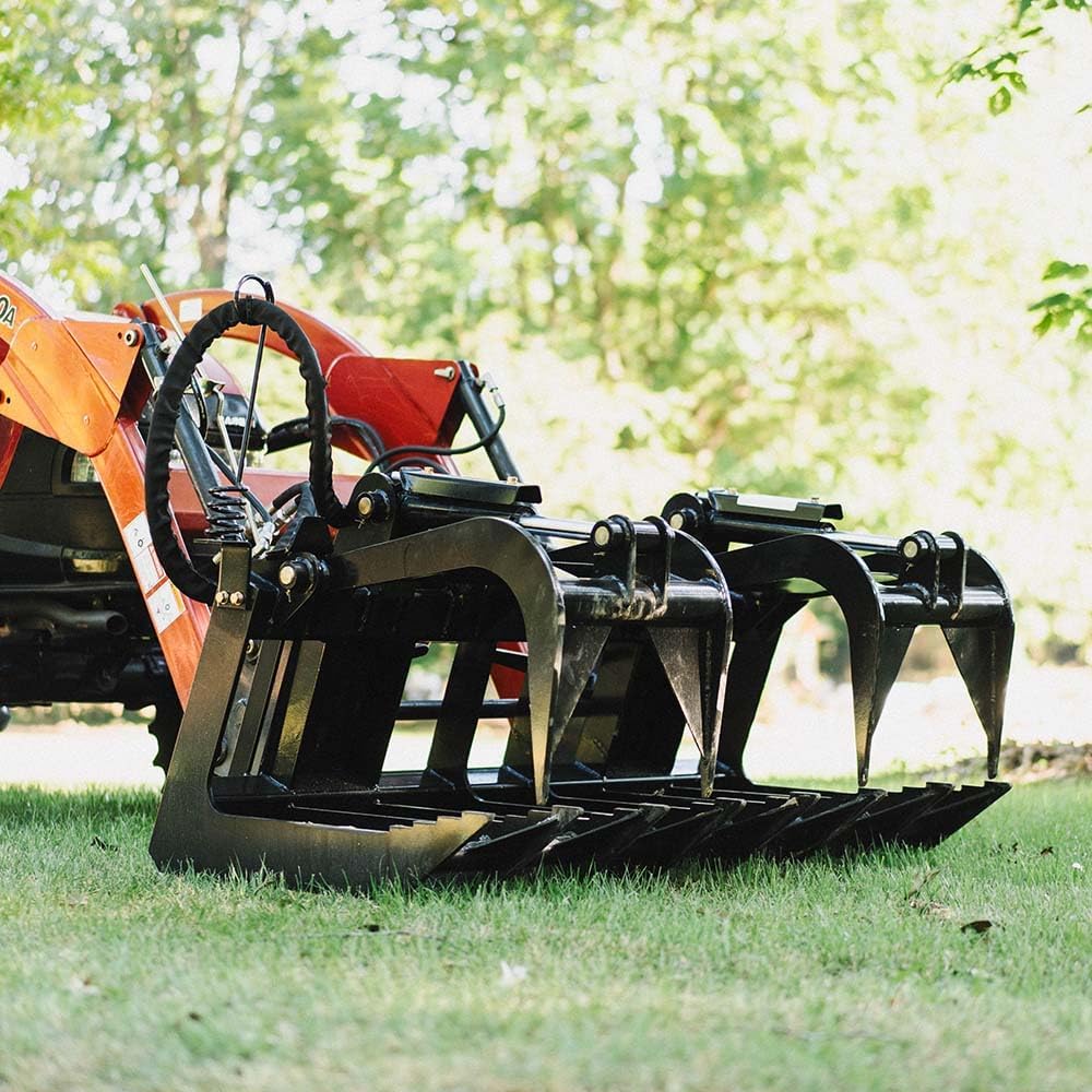 72" Standard Series Skid Steer Root Grapple Bucket, SSQA Attachment, Twin 3,000 PSI Cylinders, 1/2in Thick Steel
